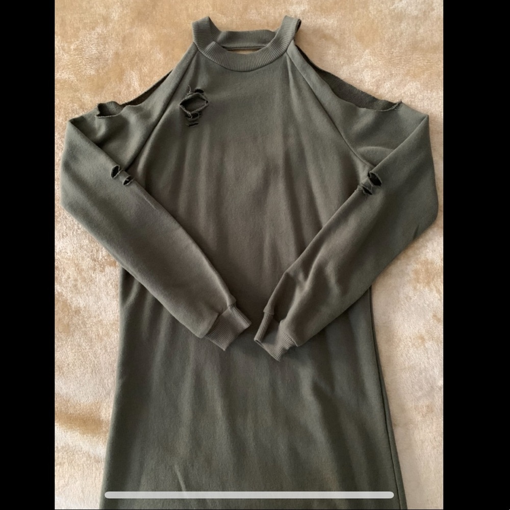 Distressed cold shoulder sweater dress